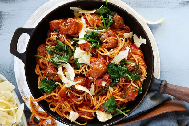 Speedy spaghetti and meatballs